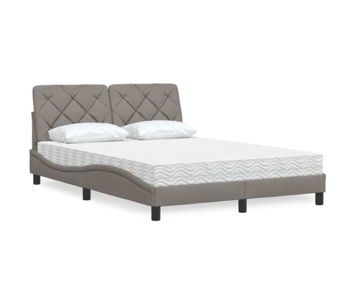 Cama con colchón tela gris taupe 140x190 cm