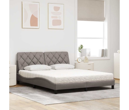 Cama con colchón de tela gris taupe 160x200 cm