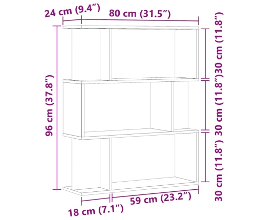 Estantería de madera de ingeniería envejecida 80x24x96 cm