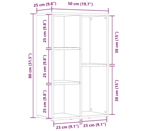 Estantería madera de ingeniería envejecida 50x25x80 cm