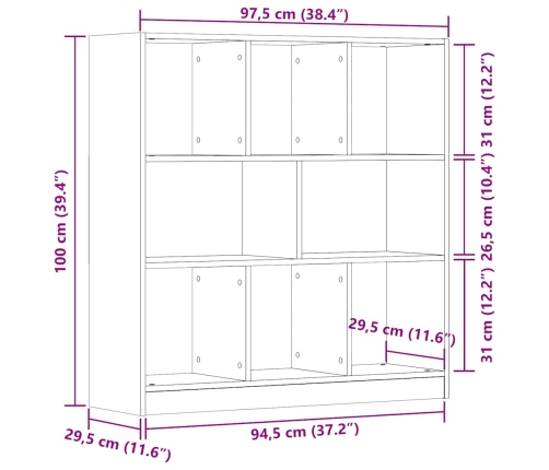 Estantería de madera ingeniería roble artisan 97,5x29,5x100 cm