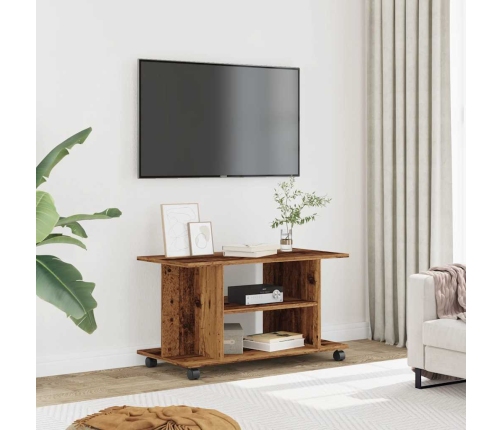 Mueble de TV con ruedas madera ingeniería envejecida 80x40x45cm