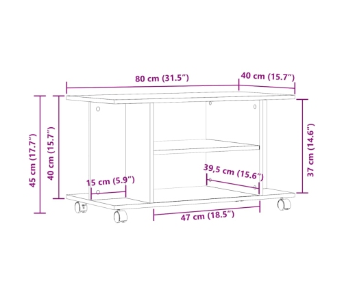 Mueble de TV con ruedas madera ingeniería envejecida 80x40x45cm