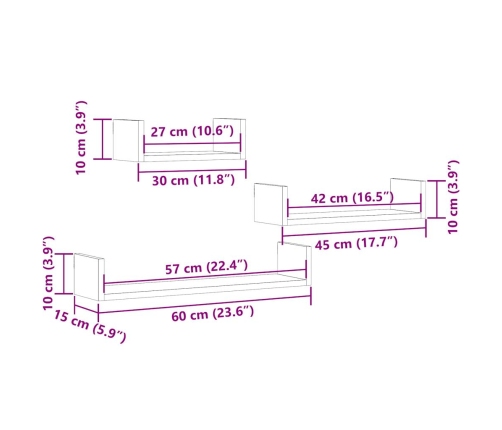 Estantes de pared 3 uds madera de ingeniería madera envejecida