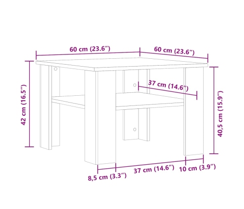 Mesa de centro madera contrachapada madera antigua 60x60x42 cm