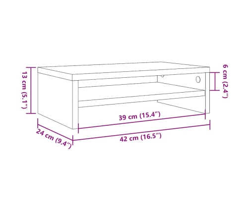 Soporte mesa pantalla madera ingeniería roble 42x24x13 cm