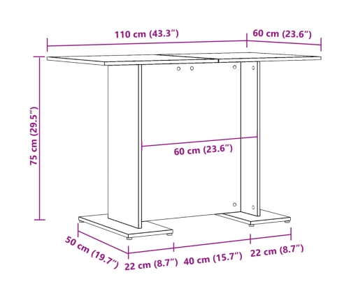 Mesa comedor madera ingeniería madera envejecida 110x60x75 cm