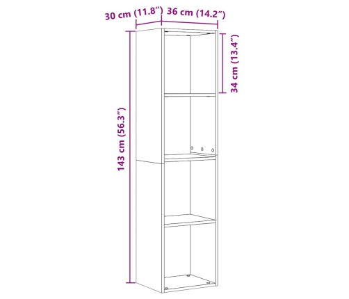 Mueble TV/Librería madera vieja 36x30x143cm madera ingeniería