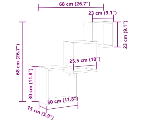 Estante pared de cubo madera ingeniería envejecida 68x15x68cm