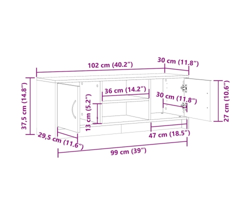 Mueble de TV madera ingeniería madera envejecida 102x30x37,5 cm