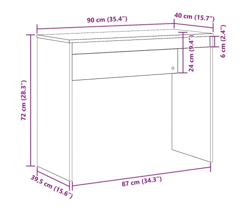 Escritorio de madera contrachapada madera envejecida 90x40x72cm