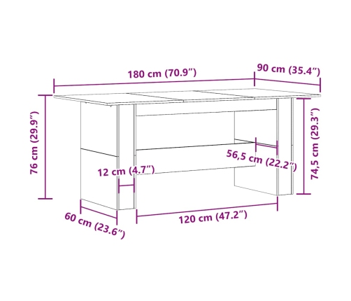 Mesa de comedor de aglomerado madera envejecida 180x90x76 cm