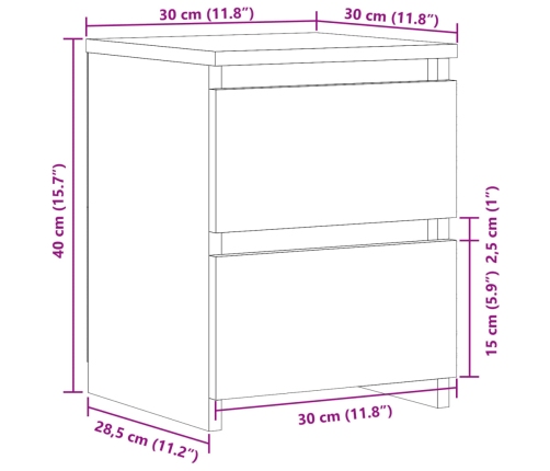 Mesita de noche madera de ingeniería envejecida 30x30x40 cm