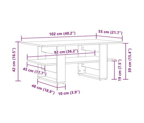 Mesa de centro madera ingeniería madera envejecida 102x55x42 cm