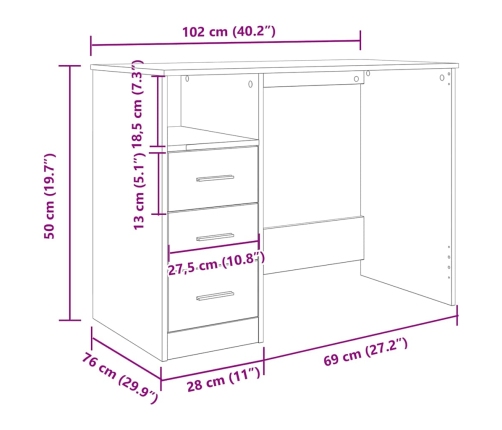 Escritorio de madera ingeniería madera envejecida 102x76x50 cm