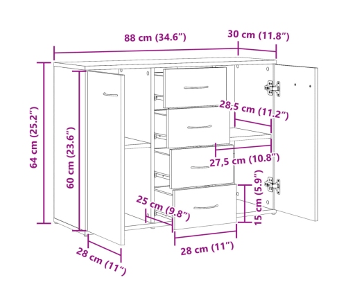 Aparador de madera de ingeniería madera envejecida 88x30x64 cm