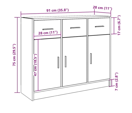 Aparador de madera de ingeniería envejecida 91x28x75 cm