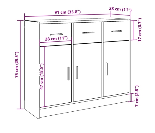 Aparador de madera de ingeniería roble artisan 91x28x75 cm