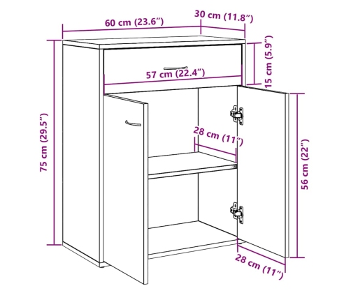 Aparador de madera contrachapada madera envejecida 60x30x75 cm