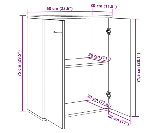 Aparador de madera contrachapada madera envejecida 60x30x75 cm