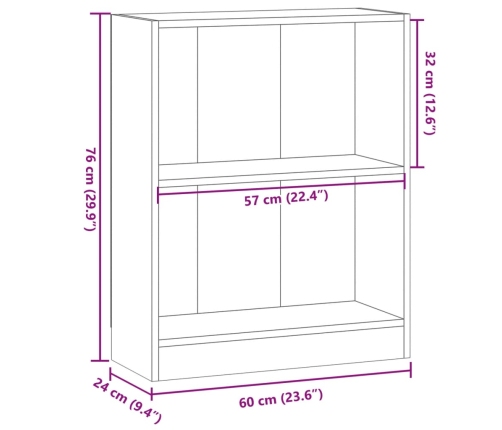 Estantería de madera de ingeniería roble artesano 60x24x76 cm