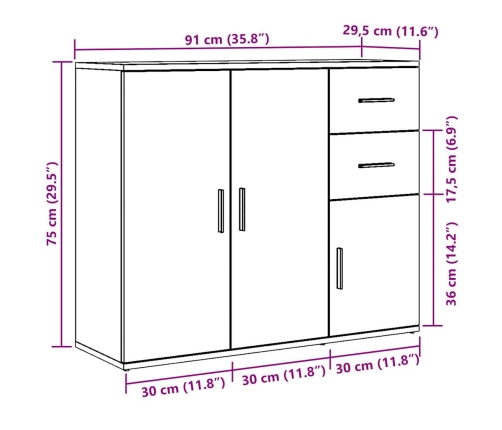 Aparador de madera de ingeniería envejecida 91x29,5x75 cm