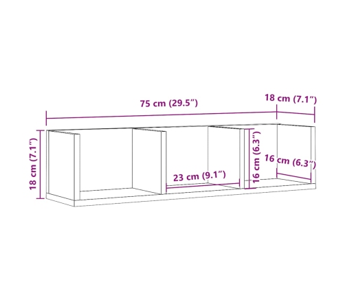 Estante de pared de CD madera ingeniería envejecida 75x18x18 cm