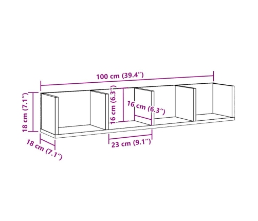 Estante pared para CD madera ingeniería envejecida 100x18x18 cm