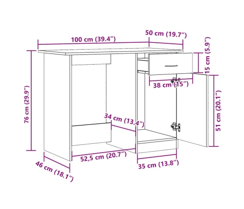 Escritorio de madera de ingeniería envejecida 100x50x76 cm