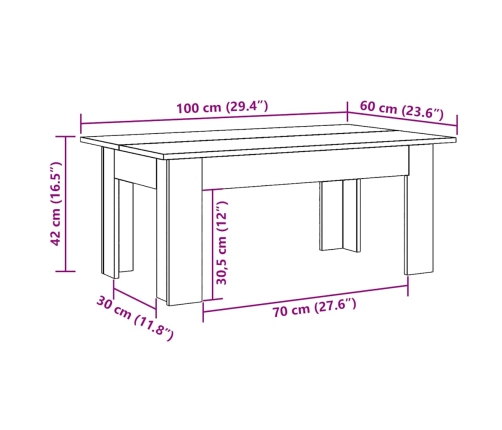 Mesa de centro madera de ingeniería roble artisan 100x60x42 cm