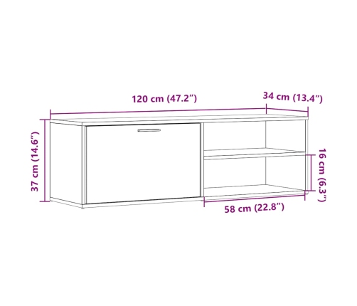 Mueble de TV madera de ingeniería roble artesanal 120x34x37 cm