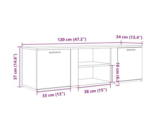 Mueble de TV madera de ingeniería roble artesanal 120x34x37 cm