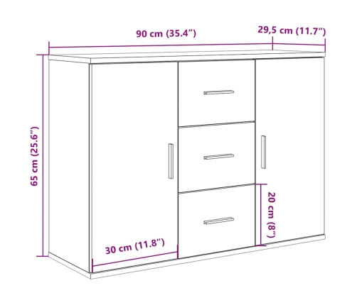 Aparador de madera de ingeniería roble artisan 90x29,5x65 cm