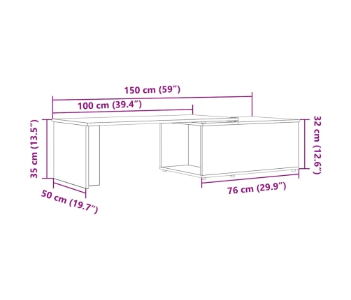 Mesa de centro madera contrachapada envejecida 150x50x35 cm