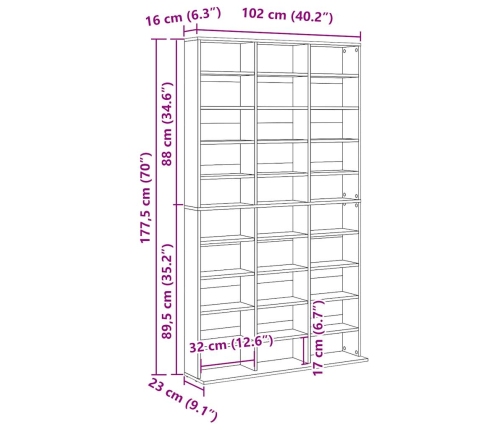 Mueble de CD madera de ingeniería envejecida 102x23x177,5 cm