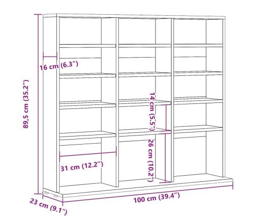 Mueble de CD madera de ingeniería envejecida 100x23x89,5 cm