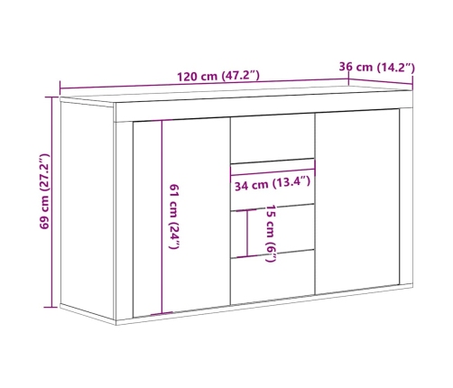 Aparador de madera contrachapada madera vieja 120x36x69 cm