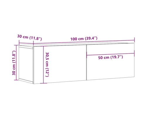 Mueble de TV de pared madera ingeniería envejecida 100x30x30 cm