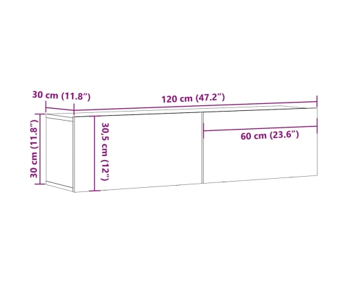 Mueble de TV de pared madera ingeniería envejecida 120x30x30 cm