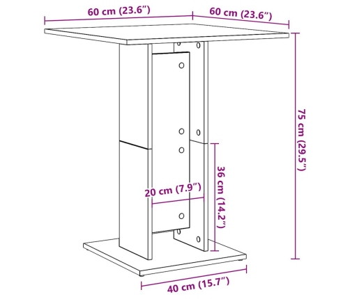 Mesa de bistró de madera de ingeniería envejecida 60x60x75 cm