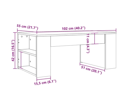 Mesa de centro madera ingeniería roble artesanal 102x55x42cm