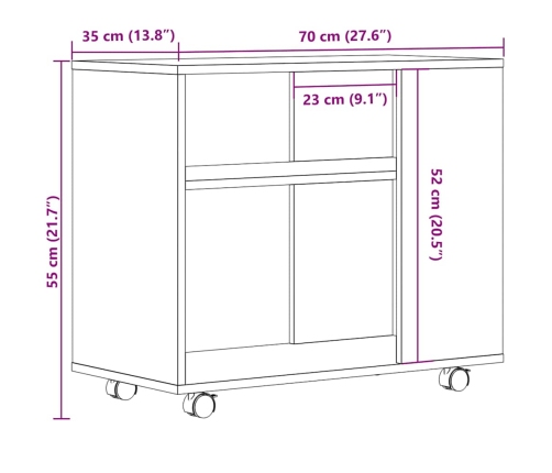 Mesa auxiliar de madera contrachapada envejecida 70x35x55 cm