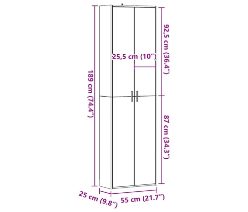 Armario de pasillo madera de ingeniería envejecida 55x25x189 cm