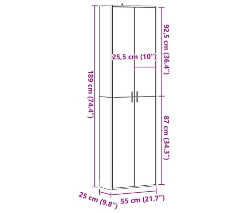 Armario de pasillo madera ingeniería roble artisan 55x25x189 cm