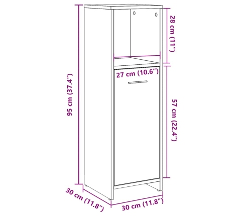 Armario de baño madera contrachapada gris 30x30x95 cm