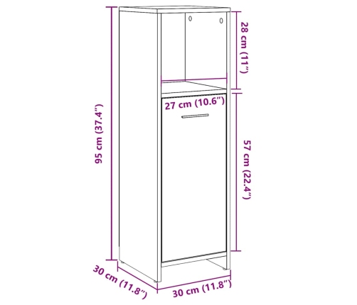 Armario de baño madera contrachapada envejecida 30x30x95 cm