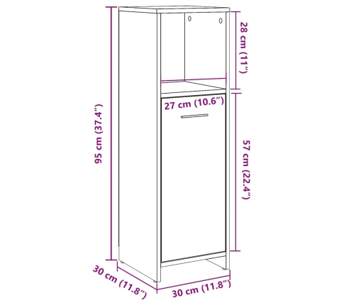 Armario de baño madera contrachapada roble artisan 30x30x95 cm