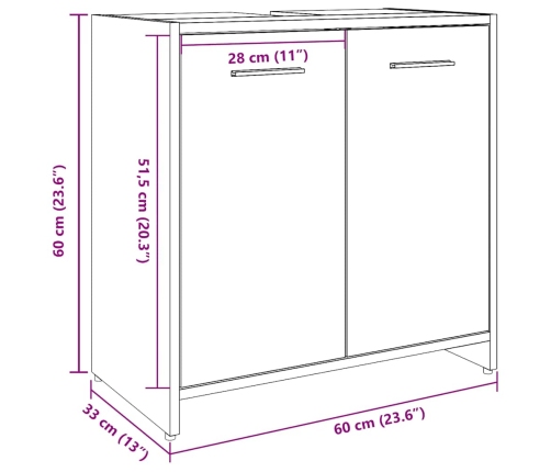 Mueble de lavabo de baño madera roble artisan 60x33x60 cm