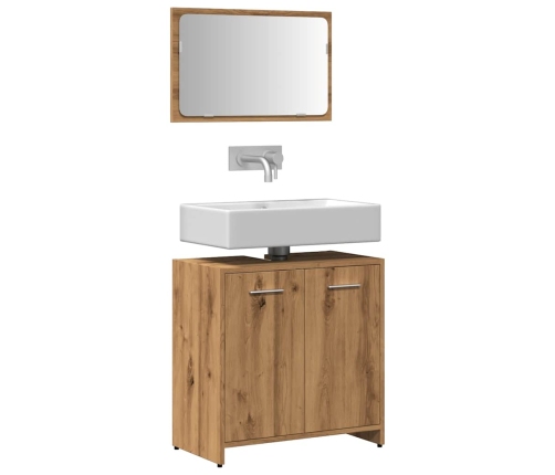 Mueble de baño con espejo de madera ingeniería roble artesanal