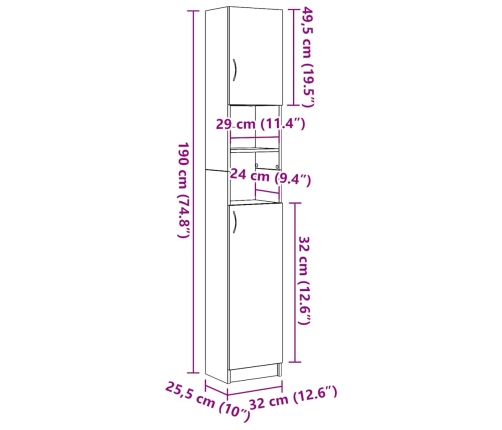 Armario de baño madera de ingeniería madera vieja 32x25,5x190cm